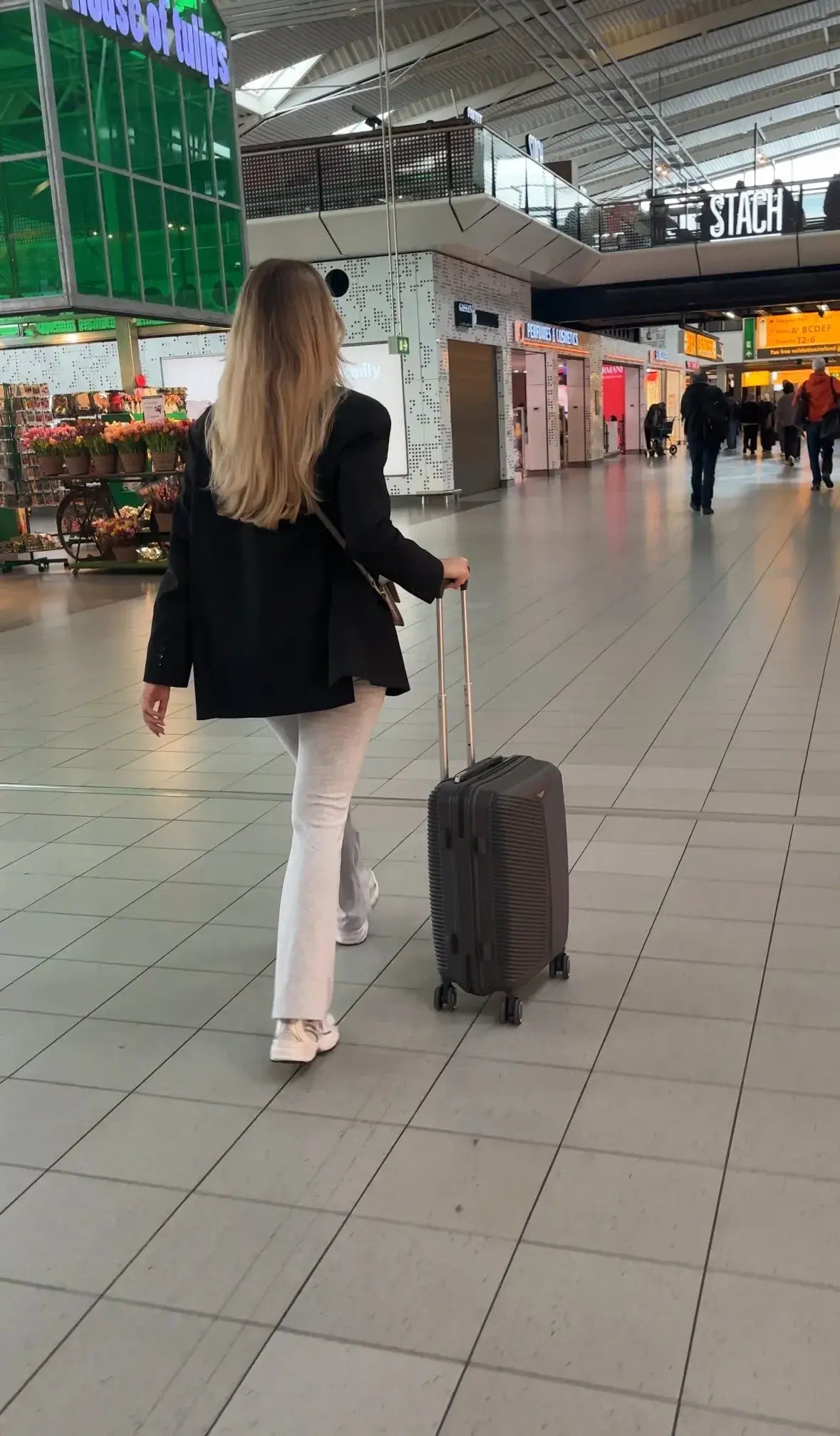 Dululux Dark Grey handbagagekoffer in gebruik op Schiphol 2